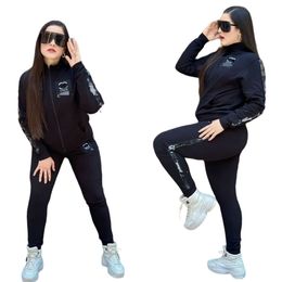 2024 Two Piece Set Tracksuits Women Print Zip Jacket and Pants Set Casual Sweatsuits Free Ship