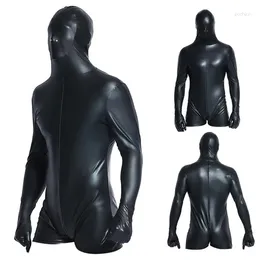 Anime Costumes Super Cool Sexy Men Black Patent Leather Jumpsuit Vinyl Latex Bondage Catsuit Wetlook Leotard Bodysuit For 6736 Cosplay