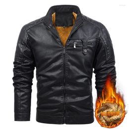 Men's Jackets Motorcycle Leather Jacket Mens Men Winter Fleece Stand Collar Casual Windbreaker Coat