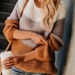 Womens Sweaters Autumn Winter Fluffy Mohair Knitted Sweater Women Long Sleeve Patchwork Womens Pullover Striped Oversized SweaterWomens