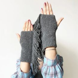 Children's Fingerless Gloves Autumn and Winter Fringe Knitted Windproof Warm Wool Half-finger Gloves Short 231120