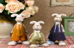 3pc Bugs Bunny family ceramic white rabbit home decor crafts room decoration handicraft ornament porcelain animal figurines5853983