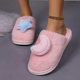 Slippers Star Moon Cotton Women Home Plush Cute Sweet Flats Soft Sole Non Slip Warm Casual Bedroom