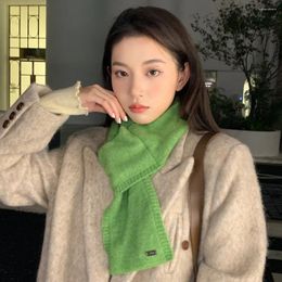 Scarves Solid Colour Double Sided Neck Protection Wool Knit Cross Collar Warm Shawl Winter Outdoor Windproof Thick Women Scarf D584