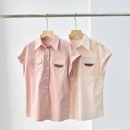 Women's Blouses 2023 Summer Small Shirt Female Combed Cotton Commuter Short-sleeved Pink Thin Top