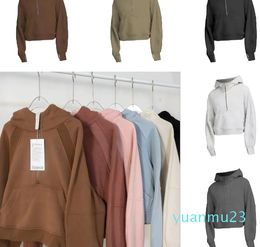 Autumn and winter yoga hoodie Scuba womens Plus Velvet Thickening jackets hoodys sports half zipper terry designer sweater chothing loose short clothes333