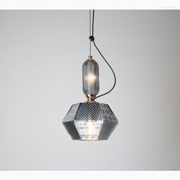 Pendant Lamps Modern Vintage Simple Smoke Grey Glass LED Kitchen Indoor Living Room Bedside Table Island Bar Lamp Hanging Light