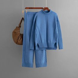 Women's Two Piece Pants Autumn Winter Solid Colour Long Sleeve Turtleneck Knit Sweater Wide Leg Bride Getting Ready Outfit For Wedding Day