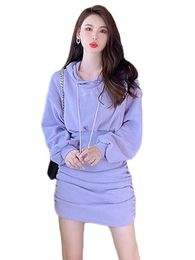 Women's casual dresses cute sweet hooded long sleeve high waist drapped sweatshirt dress SMLXL