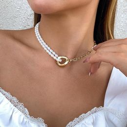 Chains Vintage Imitation Pearl Short Choker Necklaces Wedding Bridal Asymmetric Link Chain Collar For Women Neck Jewellery