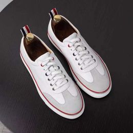 TB THOM Shoes White Calfskin Low-Top Men's Sneakers Genuine Leather Handmade Lace-up Comfy Sports High Quality TB Shoes