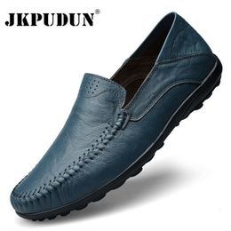 Leather Men Brand Casual Dress Genuine Formal Mens Loafers Moccasins Italian Breathable Slip on Male Boat Shoes Plus Size 2 39 s