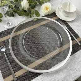 Charger Plates Clear Plastic Tray Round Dishes With Silver Edge Acrylic Decorative Dining Plate For Table Setting 1006