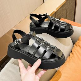 Sandals Mary Jane Girls Thick Bottom Baotou 2023 Summer Retro Heightened Daily Casual Women's Black HeelsSandals