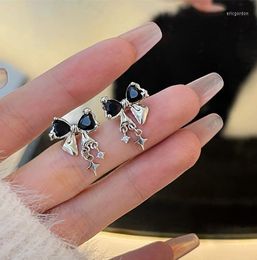 Hoop Earrings Black Bow Knot Temperament Light Luxury Stud Statement Valentines Day For Girls