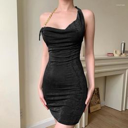 Casual Dresses BKLD Summer Asymmetric Chain Halter Sexy Bandage Short Tight Dress Temperament High Waist Sleeveless Open Back Club Outfits