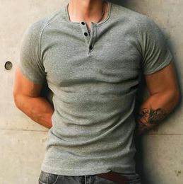 Fashion Men T Shirt Cotton Short Sleeve Fitness O Neck Solid Color Button Casual Top T-shirts Summer t shirt for men