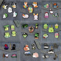 Pins Brooches 4-5pcs/set Animal EnamelPinsCustomCat Frog Fox Goose Rabbit BroochesLelBadgesPlant JewelryGiftforKidsFriendsL231120