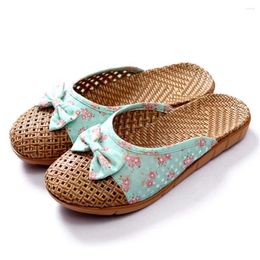 Slippers 2023 Women Summer Beach Flip Flops Breathable Linen Flat Female Casual Flax Bow Ladies Sandals Shoes