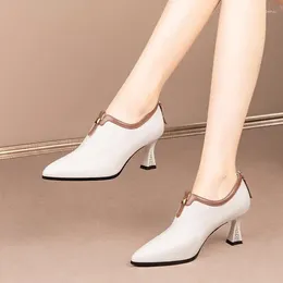Dress Shoes Size 33-43 Back Zipper Design Soft Genuine Leather High Heel Spring Fashion High-End Office Work Women Heels