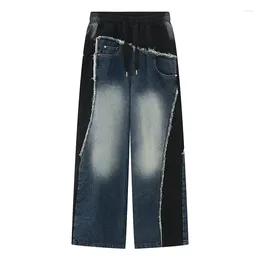 Men's Jeans Vintage Hip Hop Patches Pants Men Harakuju Washed Streetwear Denim Trousers Elastic Waist