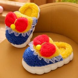 Slipper Children's Cotton Slippers Cute Bow Princess House Shoes Indoor Thick Sole Anti Slip Girls Warm Plush Kids Home