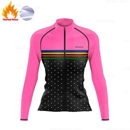 Cycling Shirts Tops Pink Dot Lady Winter Jersey Women Long Sleeves Thermal Fleece Bike Jerseys Ropa Ciclismo Mujer Female Sportswear Clothes 231118