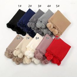 Scarves Plain Fur Ball Tassel Cashmere Pashmina Shawls And Wraps Thick Warmer Winter Female Bufandas Decor