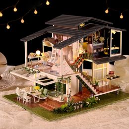 Architecture DIY House DIY Mini Dollhouse Building Assembly Toy Light Up Miniature Romantic Wooden 3D Garden with Furniture 231118
