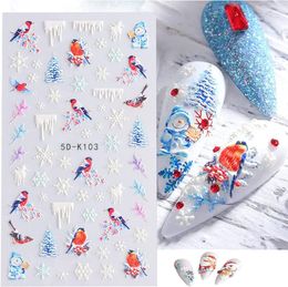 Stickers Decals 5D Embossed Christmas Nail Art Snowflake Santa Snowman SelfAdhesive for Manicure DIY Decors 231120