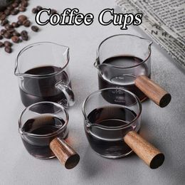 Wine Glasses 50/75/100ML Espresso Glass Cup Wooden Handle Measuring Milk Latte Jug Coffee Supplies Kitchen Mug Drinkware
