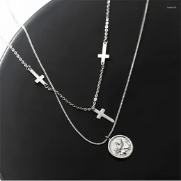 Pendant Necklaces Temperament Round Brand Angel Female Silver Plated Jewelry Personality Double Cross N242