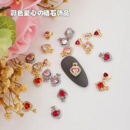 Nail Art Decorations 10pcs Gold Pink Sailor Moon Love Heart Zircon s Parts Jewellery Nails Accessories Charms Supplies 231120