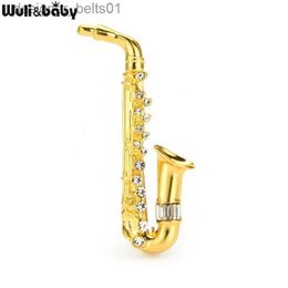 Pins Brooches Wuli baby 2-color Saxophone Brooches For Women Unise Rhinestone Instruments Music r Casual Brooches GiftsL231120