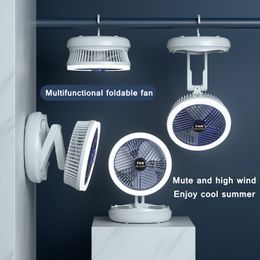 Portable Air Coolers USB Charging Foldable Table Fan Wall Mounted Hanging Ceiling Fan with LED Light 4 Speed Adjustable For Home Room Air Cooler Fan 230419