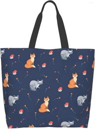 Storage Bags Raccoon Large Tote Bag For Women Reusable Grocery Collapsible Shoulder Cute Shopping