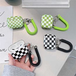 Earphone Accessories Korean Checkerboard Lattice Phone Line Case For Airpods 1 2 Soft Silicone Wireless Bluetooth Earphone Protection Cover J230420