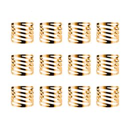 Napkin Rings 12pcs Back Pattern Metallic Wedding Napkin Rings Table Decoration Hollow Out Family Gatherings Everyday Use Napkin Buckle Holder 230419