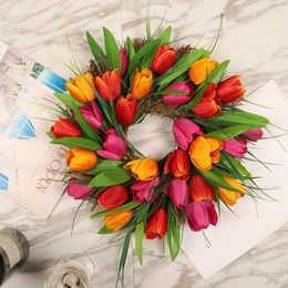 Decorative Flowers 11.8 Inches Round Front Door Decoratio Christmas Wedding Arch Home Garden Decor Garland With Rattan Base Used For