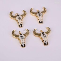 Pendant Necklaces 6pcs Resin OX Head Charms Gold Color Edged Bull