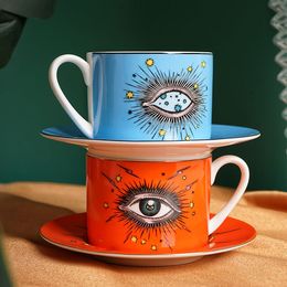 Big Eye Ceramic Water Cup Coffee Mug Dish Set European Creative Household Tableware Afternoon Tea Cup
