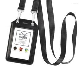 Card Holders Pu Leather Badges Holder Strap Lanyard Office Work Students Protector For Women Men