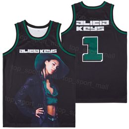 TV Movie Basketball 1 Alicia Keys Jersey musical ALBUM HipHop High School Stitched Team Black Breathable For Sport Fans Pure Cotton HipHop Embroidery College