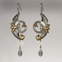Dangle Earrings Antique Silver Colour Metal Bee Moon For Women Fashion Geometric Long Pendant Jewellery Party Gift