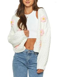 Women's Sweaters Women Knit Casual Cute Crochet Flower Open Front Cardigans Warm Fall Knitwear For Streetwear
