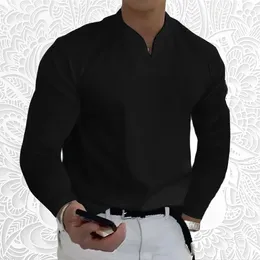 Men's T Shirts Spring Autumn Long Sleeved Cotton Casual T-shirt V-neck Shirt Male Breathable Polo Pocket S-5XL