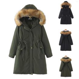 Women's Jackets Jacket Large Size Collar Was Thick Thinner Warm Long Waist Cotton-Padded Hooded Drawstring