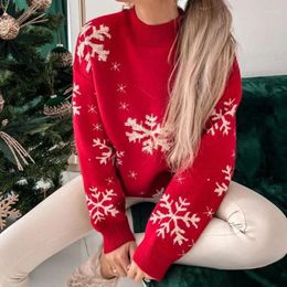 Women's Sweaters DAYIFUN-Women's Christmas Sweater Snowflake Print Warm Jumpers Casual Loose Oversized Knitwear Full Sleeve O Neck Pull 2023