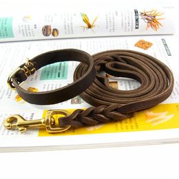 Dog Collars Braided Leather Collar Leashes Set Small Necklace Walking Chain Sturdy Sewing Lead Pet Accessories