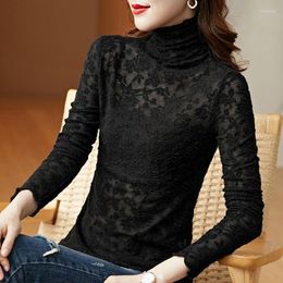 Women's Blouses Blouse Women Shirt Women's Lace Turtleneck T-shirt Autumn Knitted Long-Sleeved Top Blusas Mujer